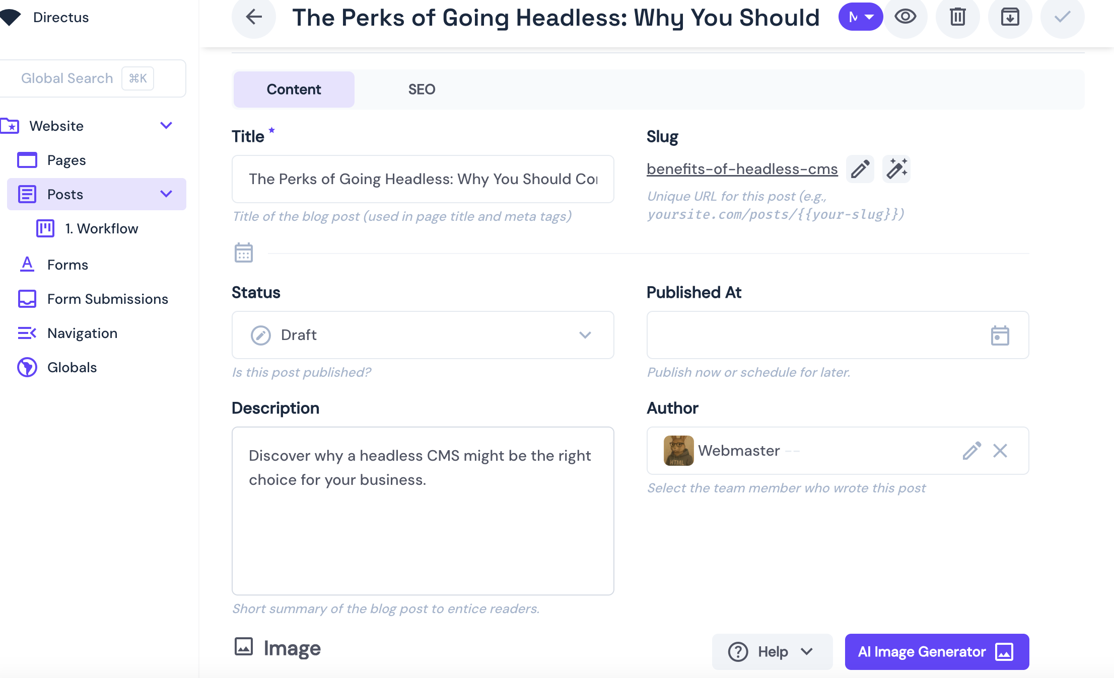 images showing the required fields for an individual post